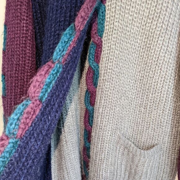 VINTAGE Jewel Tones Wool Open Front Oversized Chunky Cable Knit Cardigan… - Picture 5 of 12